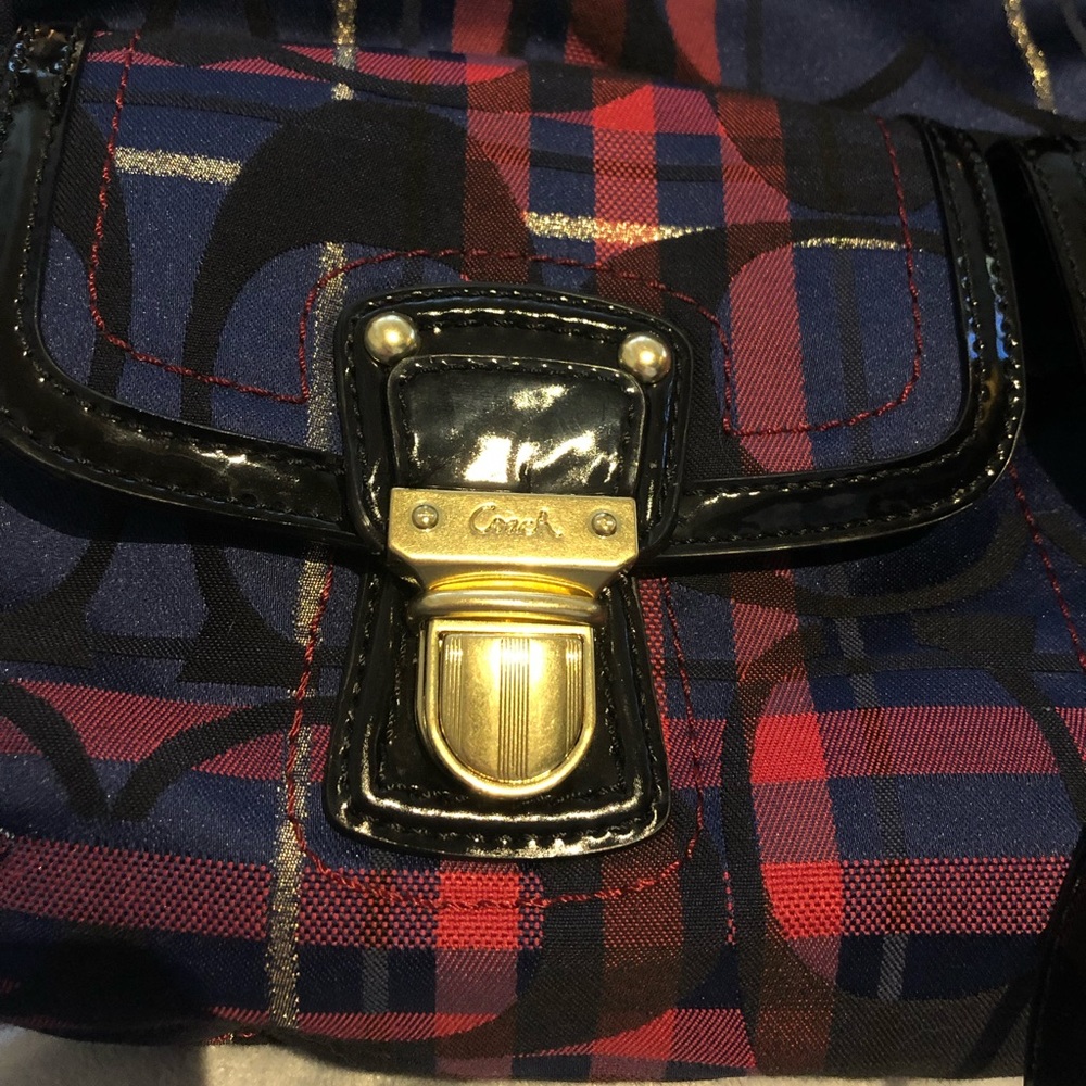 Coach Handbag Shoulder Poppy Blue Purple Red Plaid Tartan Purse Bag G1282-21622 - Picture 4 of 9